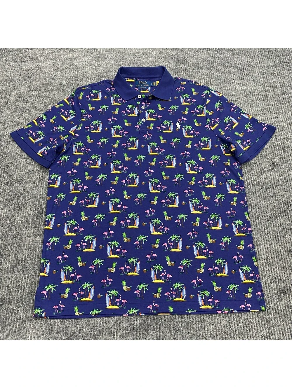 Polo Ralph Lauren Shirt Mens L Classic Fit Blue Tropical Hawaiian Geometric AOP